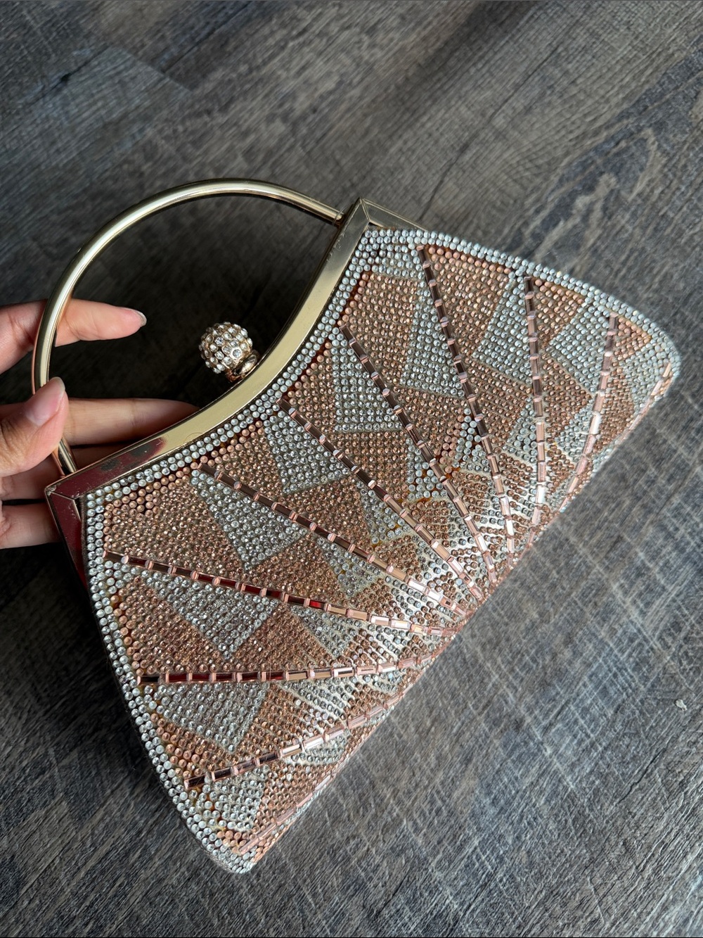 Embellished Evening Clutch Handbag in Rose Gold & Silver